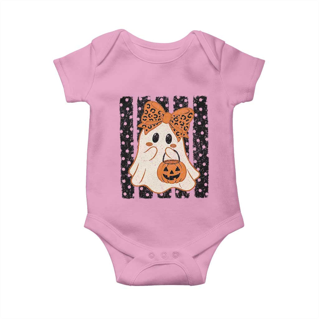 Cute Sheet Ghost with Bow Tie and Pumpkin Bucket Halloween Graphic Baby Onesie