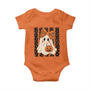 Cute Sheet Ghost with Bow Tie and Pumpkin Bucket Halloween Graphic Baby Onesie