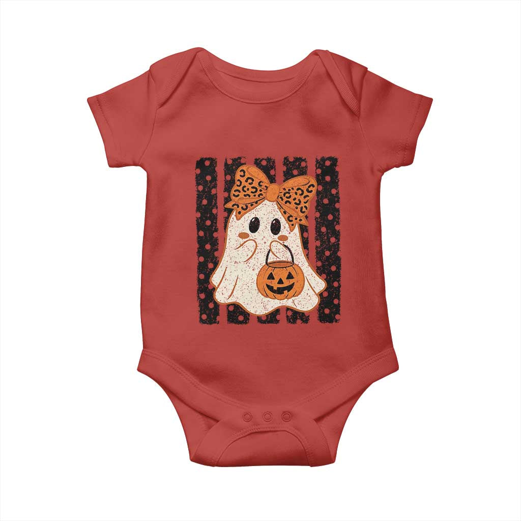 Cute Sheet Ghost with Bow Tie and Pumpkin Bucket Halloween Graphic Baby Onesie