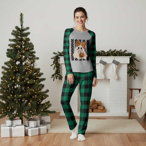 Cute Sheet Ghost with Bow Tie and Pumpkin Bucket Halloween Graphic Plaid Pajama Set
