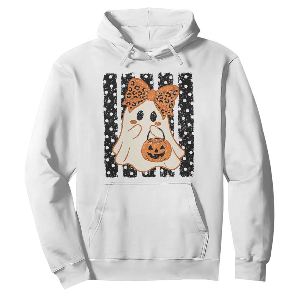 Cute Sheet Ghost with Bow Tie and Pumpkin Bucket Halloween Graphic Hoodie