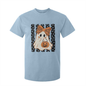 Cute Sheet Ghost with Bow Tie and Pumpkin Bucket Halloween Graphic T Shirt For Kid