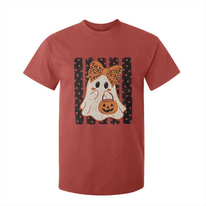Cute Sheet Ghost with Bow Tie and Pumpkin Bucket Halloween Graphic T Shirt For Kid