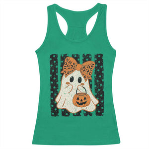 Cute Sheet Ghost with Bow Tie and Pumpkin Bucket Halloween Graphic Racerback Tank Top