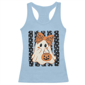 Cute Sheet Ghost with Bow Tie and Pumpkin Bucket Halloween Graphic Racerback Tank Top