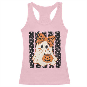 Cute Sheet Ghost with Bow Tie and Pumpkin Bucket Halloween Graphic Racerback Tank Top