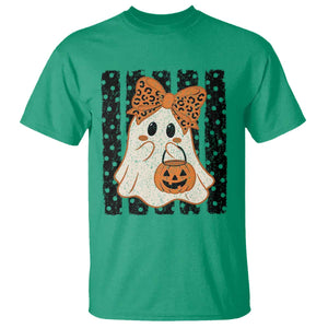 Cute Sheet Ghost with Bow Tie and Pumpkin Bucket Halloween Graphic T Shirt