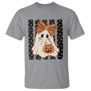 Cute Sheet Ghost with Bow Tie and Pumpkin Bucket Halloween Graphic T Shirt