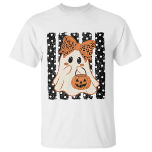 Cute Sheet Ghost with Bow Tie and Pumpkin Bucket Halloween Graphic T Shirt