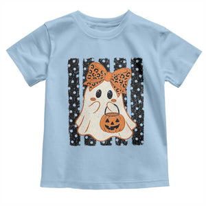 Cute Sheet Ghost with Bow Tie and Pumpkin Bucket Halloween Graphic Toddler T Shirt