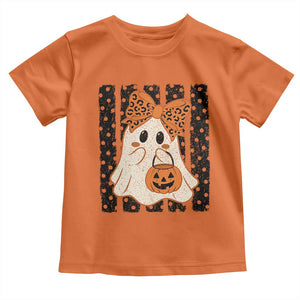 Cute Sheet Ghost with Bow Tie and Pumpkin Bucket Halloween Graphic Toddler T Shirt