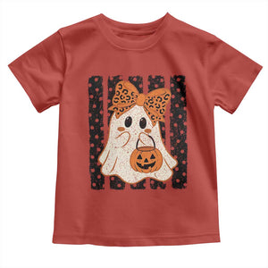 Cute Sheet Ghost with Bow Tie and Pumpkin Bucket Halloween Graphic Toddler T Shirt