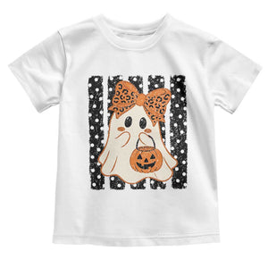 Cute Sheet Ghost with Bow Tie and Pumpkin Bucket Halloween Graphic Toddler T Shirt