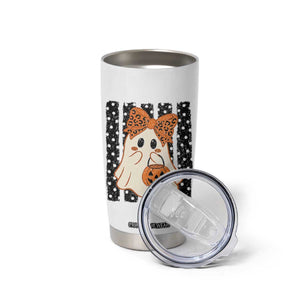 Cute Sheet Ghost with Bow Tie and Pumpkin Bucket Halloween Graphic Tumbler Cup