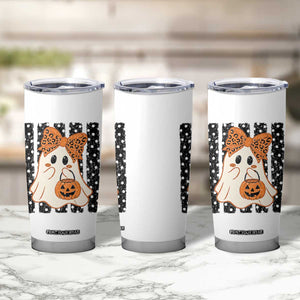 Cute Sheet Ghost with Bow Tie and Pumpkin Bucket Halloween Graphic Tumbler Cup