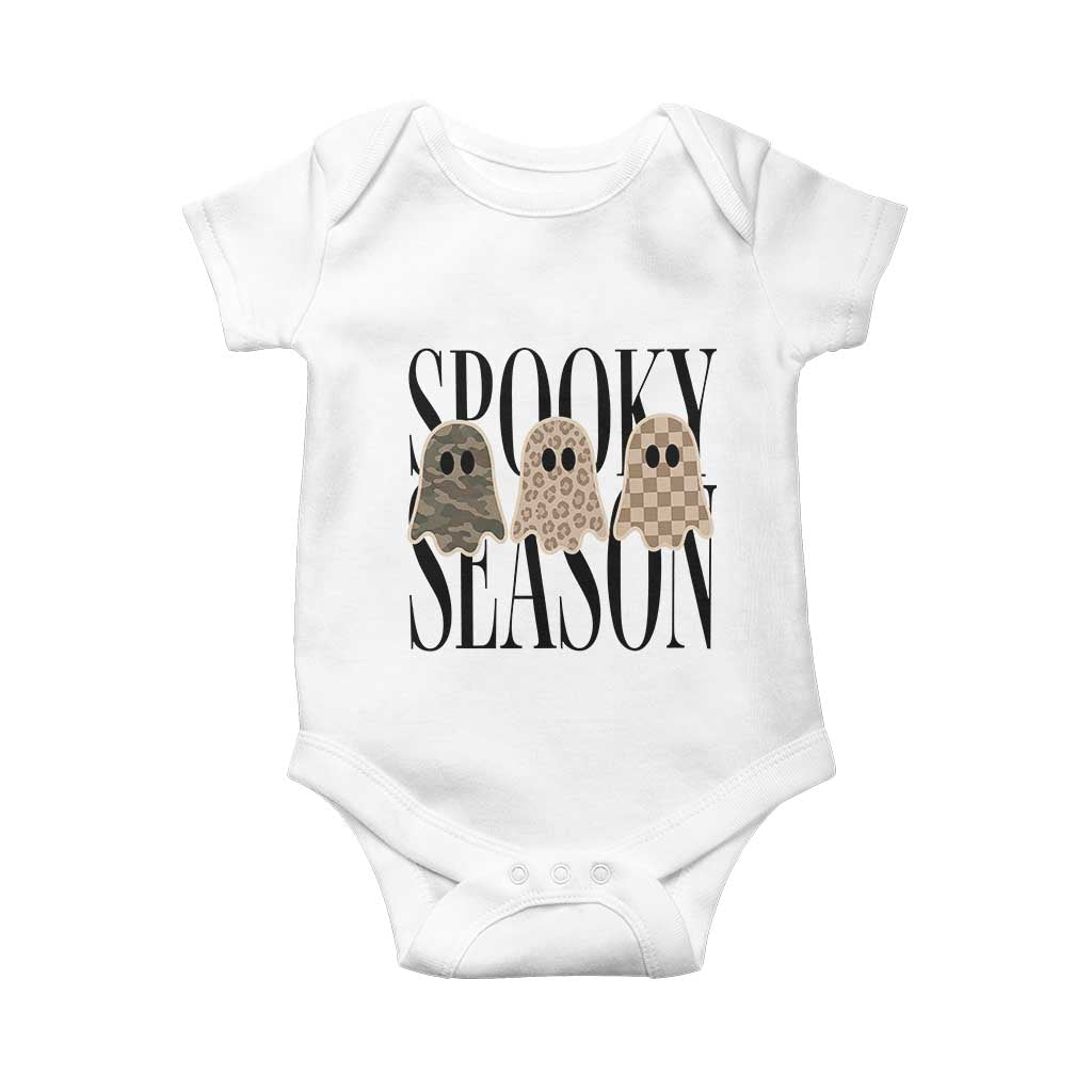 Spooky Season Camo Leopard Checkered Ghosts Halloween Graphic Baby Onesie
