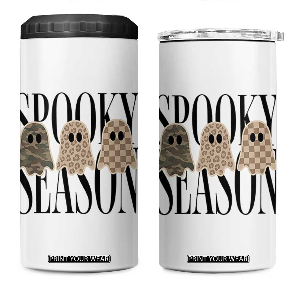 Spooky Season Camo Leopard Checkered Ghosts Halloween Graphic 4 in 1 Can Cooler Tumbler