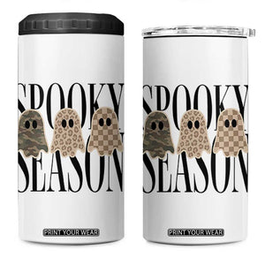 Spooky Season Camo Leopard Checkered Ghosts Halloween Graphic 4 in 1 Can Cooler Tumbler