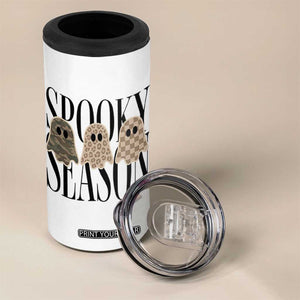 Spooky Season Camo Leopard Checkered Ghosts Halloween Graphic 4 in 1 Can Cooler Tumbler