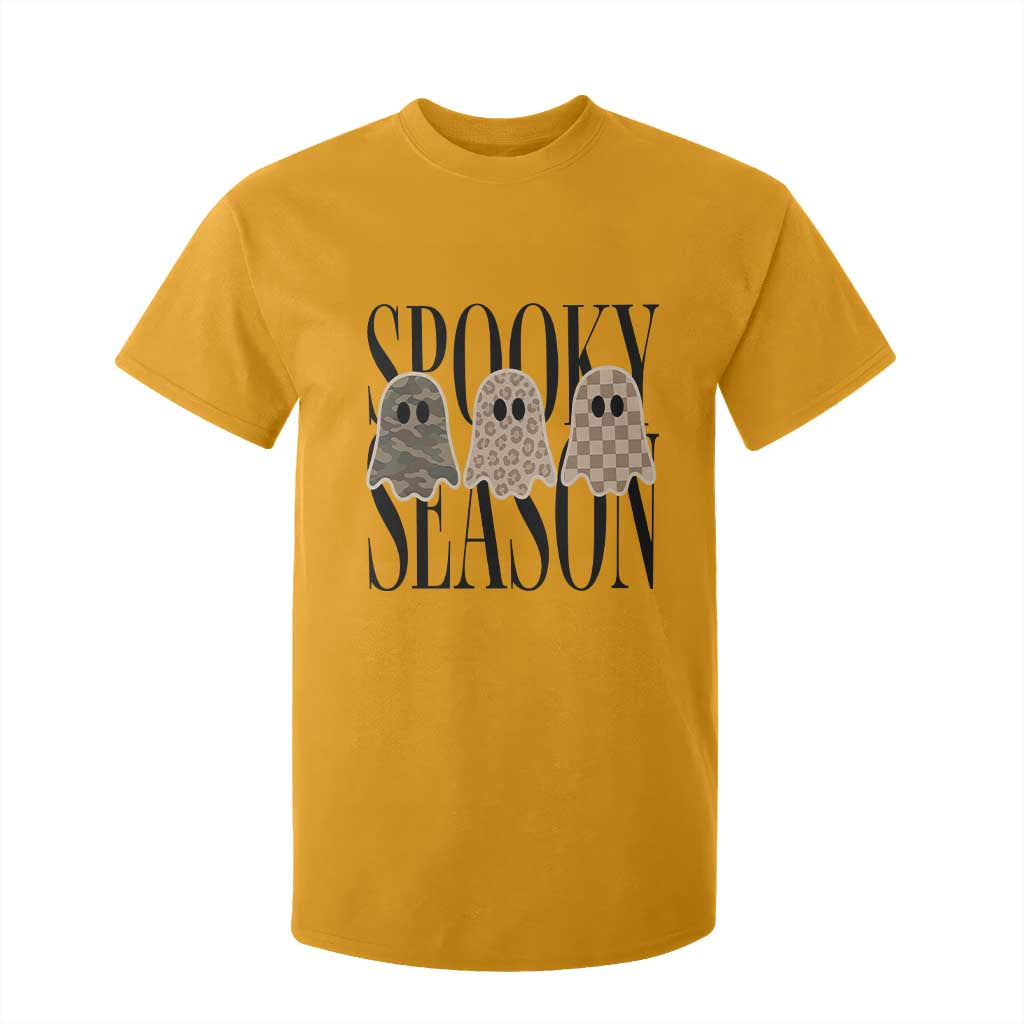 Spooky Season Camo Leopard Checkered Ghosts Halloween Graphic T Shirt For Kid