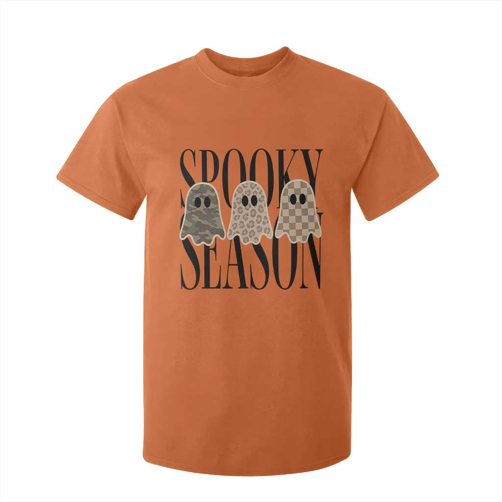 Spooky Season Camo Leopard Checkered Ghosts Halloween Graphic T Shirt For Kid