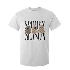 Spooky Season Camo Leopard Checkered Ghosts Halloween Graphic T Shirt For Kid