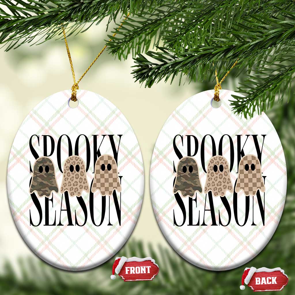 Spooky Season Camo Leopard Checkered Ghosts Halloween Graphic Ceramic Ornament