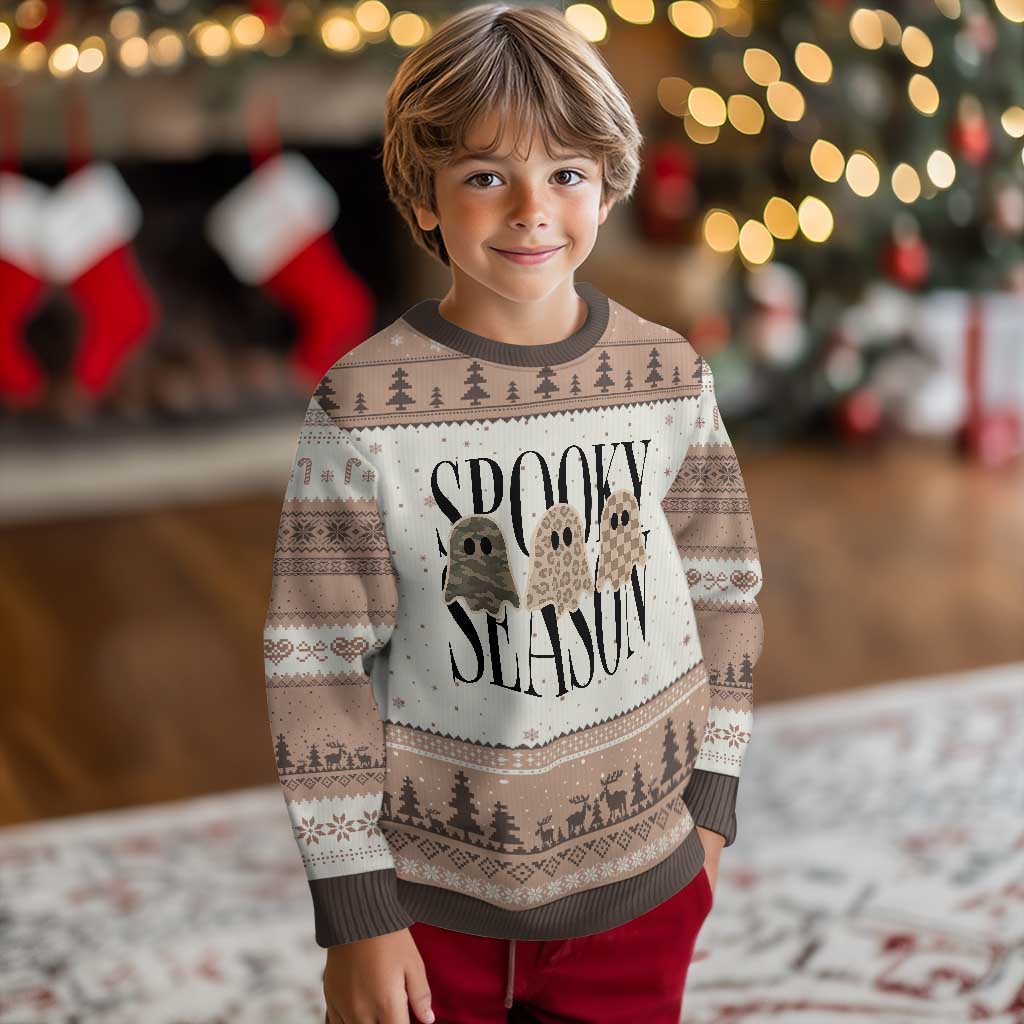 Spooky Season Camo Leopard Checkered Ghosts Halloween Graphic Ugly Christmas Sweater