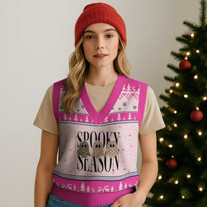 Spooky Season Camo Leopard Checkered Ghosts Halloween Graphic V-Neck Knit Sweater Vest