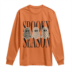 Spooky Season Camo Leopard Checkered Ghosts Halloween Graphic Long Sleeve Shirt