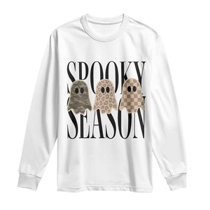 Spooky Season Camo Leopard Checkered Ghosts Halloween Graphic Long Sleeve Shirt