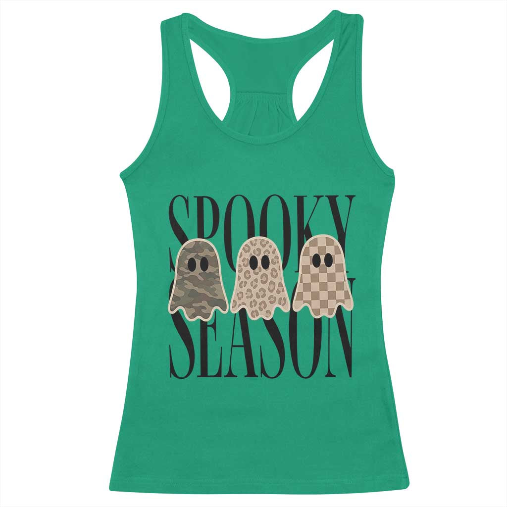Spooky Season Camo Leopard Checkered Ghosts Halloween Graphic Racerback Tank Top