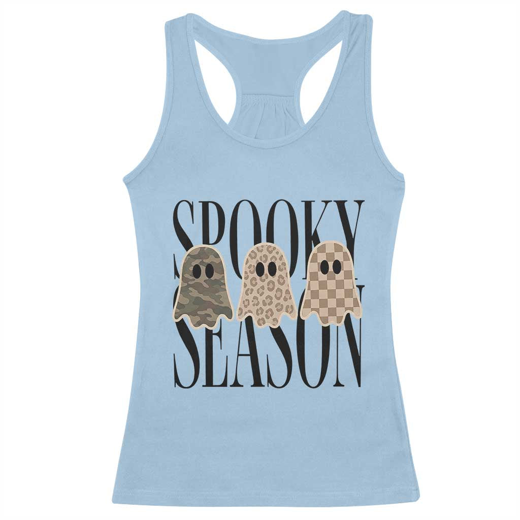 Spooky Season Camo Leopard Checkered Ghosts Halloween Graphic Racerback Tank Top