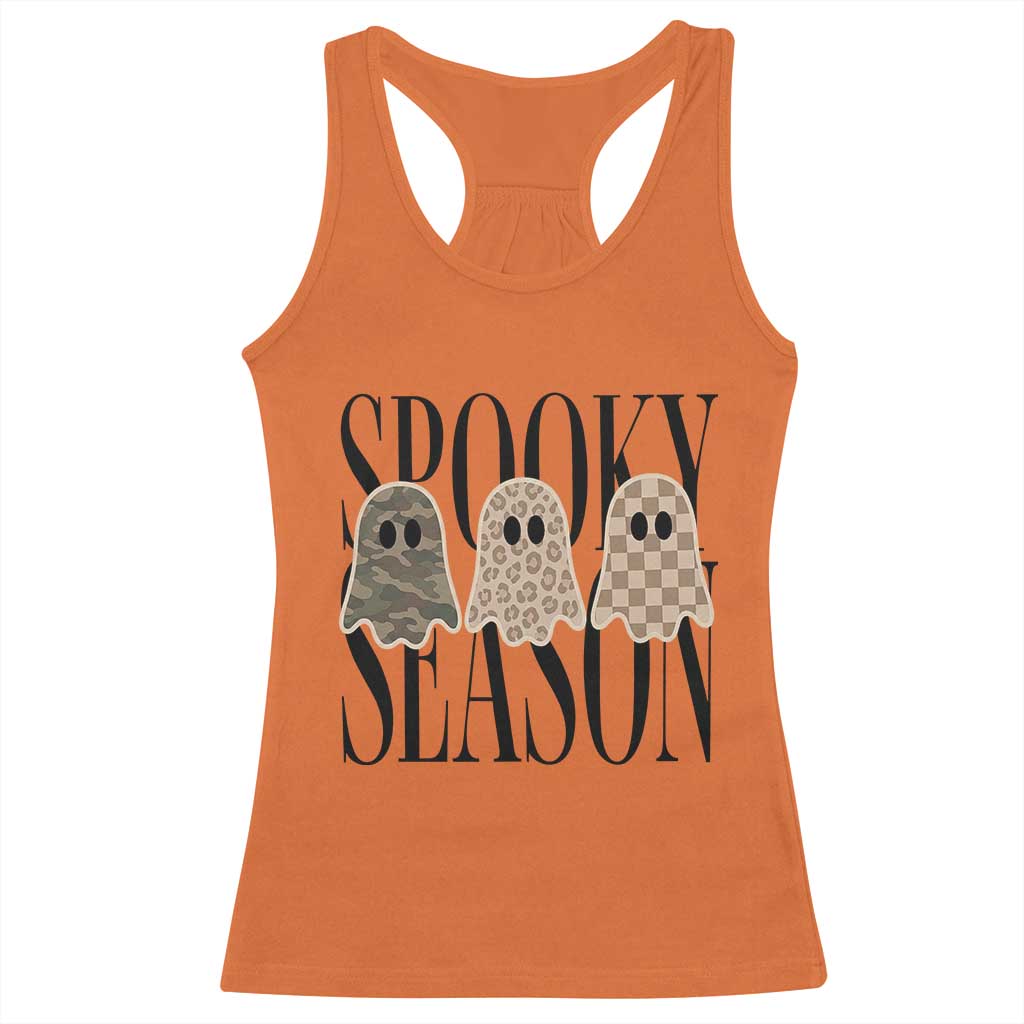 Spooky Season Camo Leopard Checkered Ghosts Halloween Graphic Racerback Tank Top
