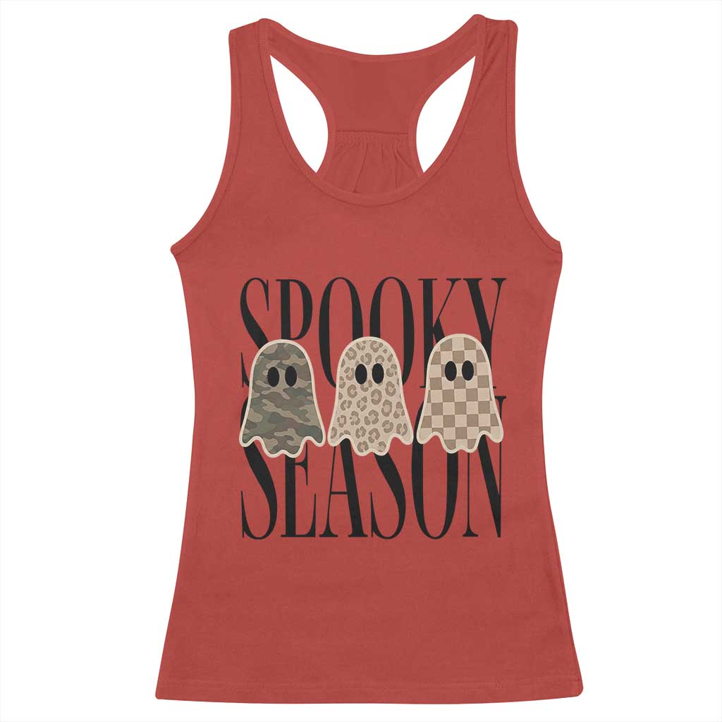 Spooky Season Camo Leopard Checkered Ghosts Halloween Graphic Racerback Tank Top