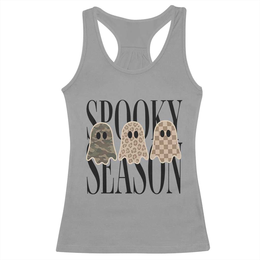 Spooky Season Camo Leopard Checkered Ghosts Halloween Graphic Racerback Tank Top