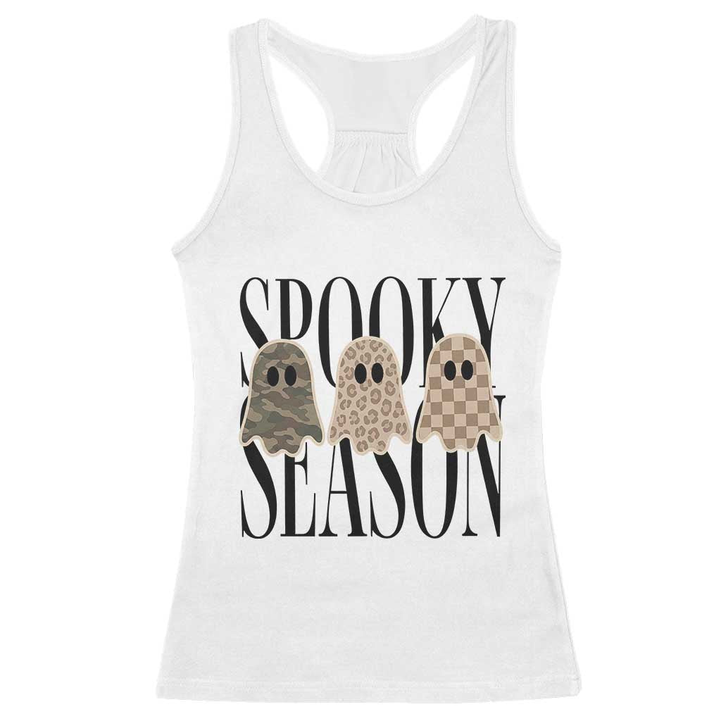 Spooky Season Camo Leopard Checkered Ghosts Halloween Graphic Racerback Tank Top