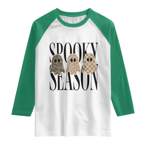 Spooky Season Camo Leopard Checkered Ghosts Halloween Graphic Raglan Shirt