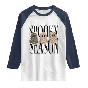 Spooky Season Camo Leopard Checkered Ghosts Halloween Graphic Raglan Shirt