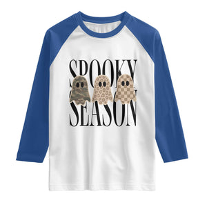 Spooky Season Camo Leopard Checkered Ghosts Halloween Graphic Raglan Shirt