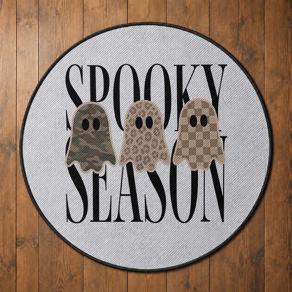 Spooky Season Camo Leopard Checkered Ghosts Halloween Graphic Round Rug