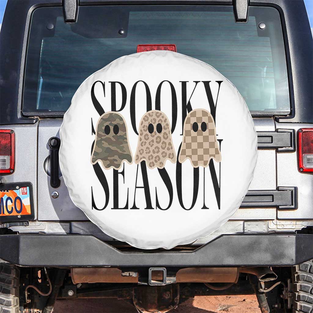 Spooky Season Camo Leopard Checkered Ghosts Halloween Graphic Spare Tire Cover