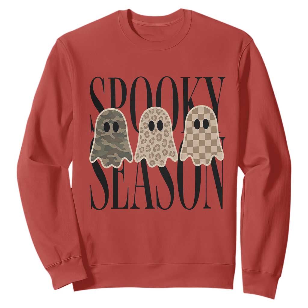 Spooky Season Camo Leopard Checkered Ghosts Halloween Graphic Sweatshirt