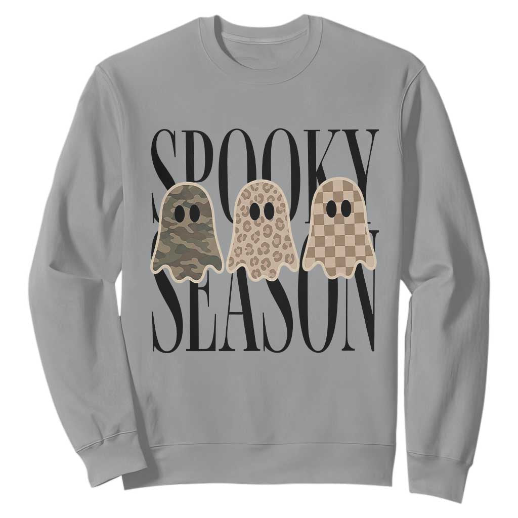 Spooky Season Camo Leopard Checkered Ghosts Halloween Graphic Sweatshirt