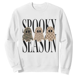 Spooky Season Camo Leopard Checkered Ghosts Halloween Graphic Sweatshirt