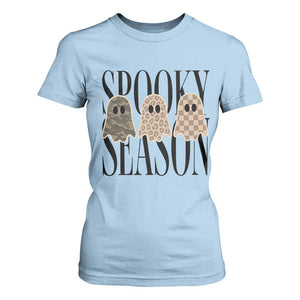 Spooky Season Camo Leopard Checkered Ghosts Halloween Graphic T Shirt For Women