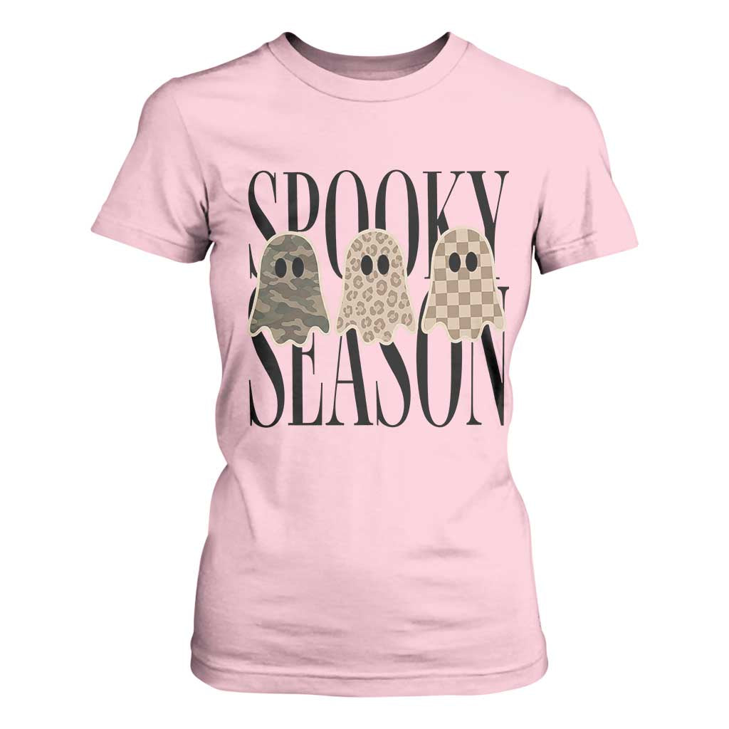 Spooky Season Camo Leopard Checkered Ghosts Halloween Graphic T Shirt For Women