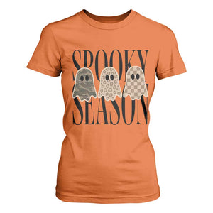 Spooky Season Camo Leopard Checkered Ghosts Halloween Graphic T Shirt For Women
