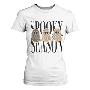 Spooky Season Camo Leopard Checkered Ghosts Halloween Graphic T Shirt For Women