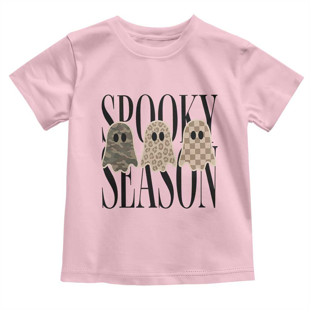 Spooky Season Camo Leopard Checkered Ghosts Halloween Graphic Toddler T Shirt